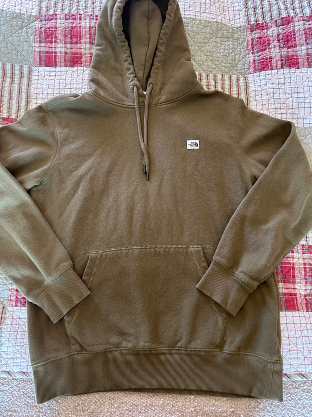 The North Face Olive Pullover Hoodie with Small Logo Patch